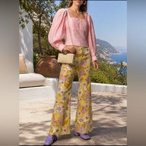 Sandro T1 Pink Linen Blouse with puff sleeves